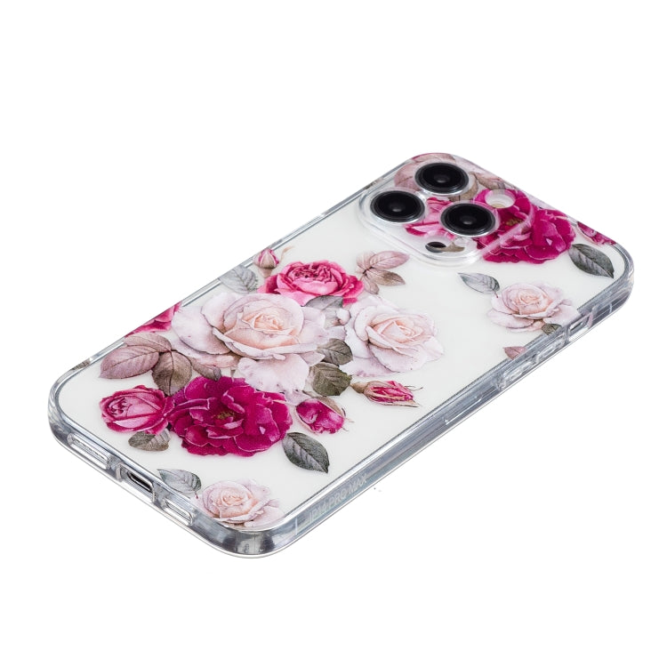 For iPhone 16 Pro Max Colored Drawing Pattern Transparent TPU Phone Case(Peony) - iPhone 16 Pro Max Cases by buy2fix | Online Shopping UK | buy2fix