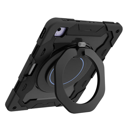 For iPad Air 13 2024 Armor Portable Rotating Ring Holder Silicone Tablet Case with Pen Slot(Black) - iPad Air 13 2024 Cases by buy2fix | Online Shopping UK | buy2fix