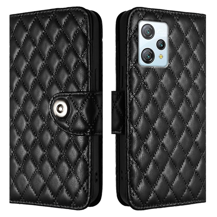 For Blackview A53 Rhombic Texture Flip Leather Phone Case with Lanyard(Black) - More Brand by buy2fix | Online Shopping UK | buy2fix