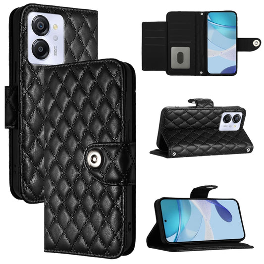 For Blackview Color 8 Rhombic Texture Flip Leather Phone Case with Lanyard(Black) - More Brand by buy2fix | Online Shopping UK | buy2fix