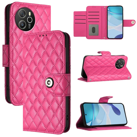 For Blackview Shark 8 Rhombic Texture Flip Leather Phone Case with Lanyard(Rose Red) - More Brand by buy2fix | Online Shopping UK | buy2fix