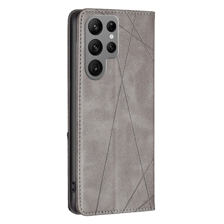 For Samsung Galaxy S25 Ultra 5G Rhombus Texture Magnetic Leather Phone Case(Grey) - Galaxy S25 Ultra 5G Cases by buy2fix | Online Shopping UK | buy2fix