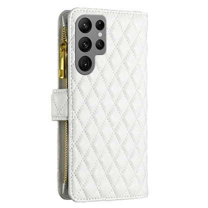 For Samsung Galaxy S25 Ultra 5G Diamond Lattice Zipper Wallet Leather Flip Phone Case(White) - Galaxy S25 Ultra 5G Cases by buy2fix | Online Shopping UK | buy2fix