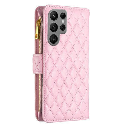 For Samsung Galaxy S25 Ultra 5G Diamond Lattice Zipper Wallet Leather Flip Phone Case(Pink) - Galaxy S25 Ultra 5G Cases by buy2fix | Online Shopping UK | buy2fix