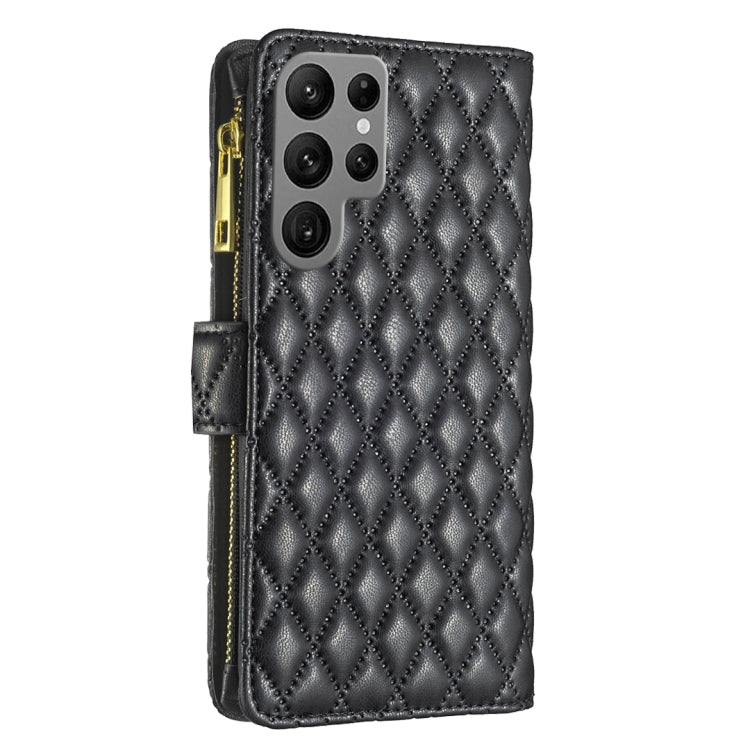 For Samsung Galaxy S25 Ultra 5G Diamond Lattice Zipper Wallet Leather Flip Phone Case(Black) - Galaxy S25 Ultra 5G Cases by buy2fix | Online Shopping UK | buy2fix