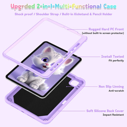 For iPad Pro 11 2024 Cat Holder Silicone Hybrid PC Tablet Case with Strap(Purple) - iPad Pro 11 2024 Cases by buy2fix | Online Shopping UK | buy2fix