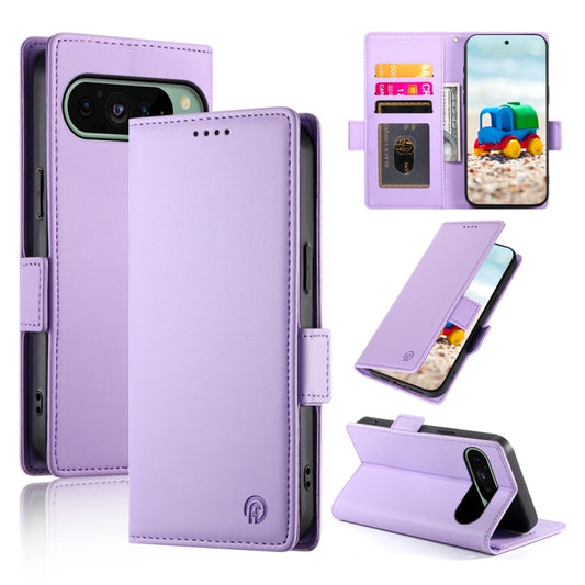 For Google Pixel 9 Side Buckle Magnetic Frosted Leather Phone Case(Purple) - Google Cases by buy2fix | Online Shopping UK | buy2fix