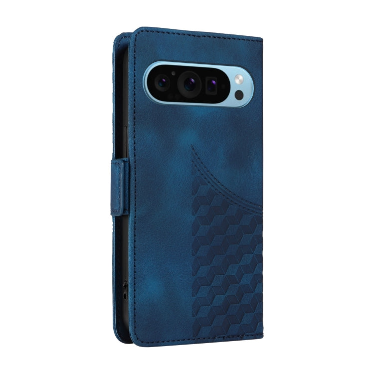 For Google Pixel 9 / 9 Pro Embossed Rhombus Starry Leather Phone Case(Blue) - Google Cases by buy2fix | Online Shopping UK | buy2fix