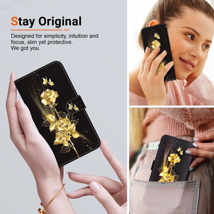 For Xiaomi Redmi K70 Pro / K70 Crystal Texture Colored Drawing Leather Phone Case(Gold Butterfly Rose) - K70 Cases by buy2fix | Online Shopping UK | buy2fix