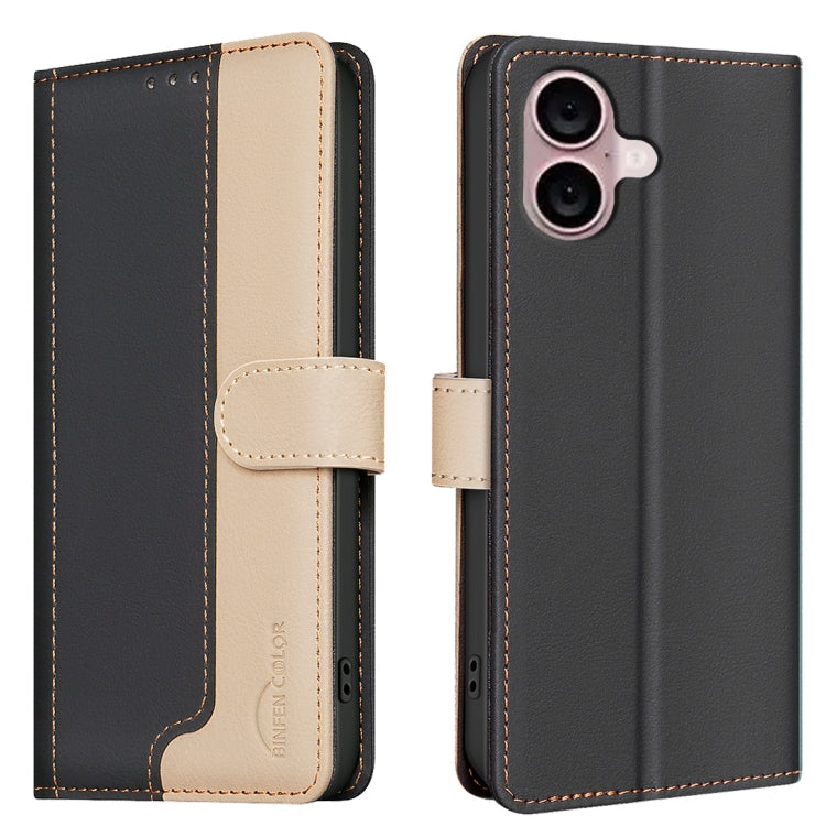 For iPhone 16 Plus Color Matching RFID Anti-theft Leather Phone Case(Black) - iPhone 16 Plus Cases by buy2fix | Online Shopping UK | buy2fix