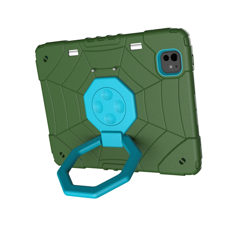 For iPad Pro 11 2024 Spider Turntable Handle Stress Relief Tablet Case(Army Green Blue) - iPad Pro 11 2024 Cases by buy2fix | Online Shopping UK | buy2fix