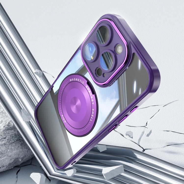 For iPhone 16 Pro Max 360 Holder Magsafe Acrylic Hybrid TPU Phone Case(Purple) - iPhone 16 Pro Max Cases by buy2fix | Online Shopping UK | buy2fix