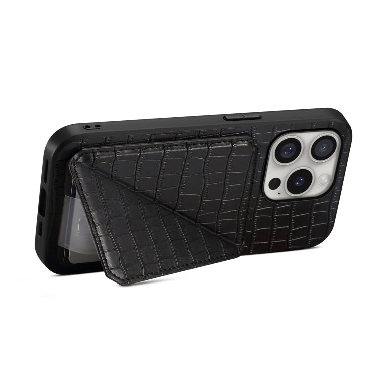 For iPhone 16 Pro Max Imitation Crocodile Leather Back Phone Case with Holder(Black) - iPhone 16 Pro Max Cases by buy2fix | Online Shopping UK | buy2fix