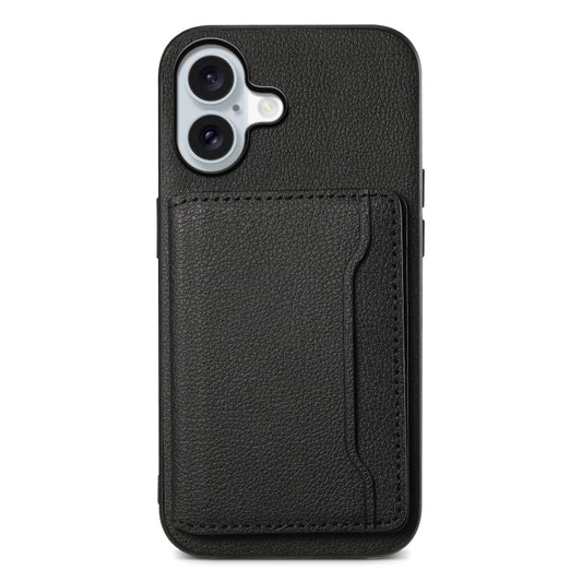 For iPhone 16 Plus Calf Texture Card Bag Design Full Coverage Phone Case(Black) - iPhone 16 Plus Cases by buy2fix | Online Shopping UK | buy2fix