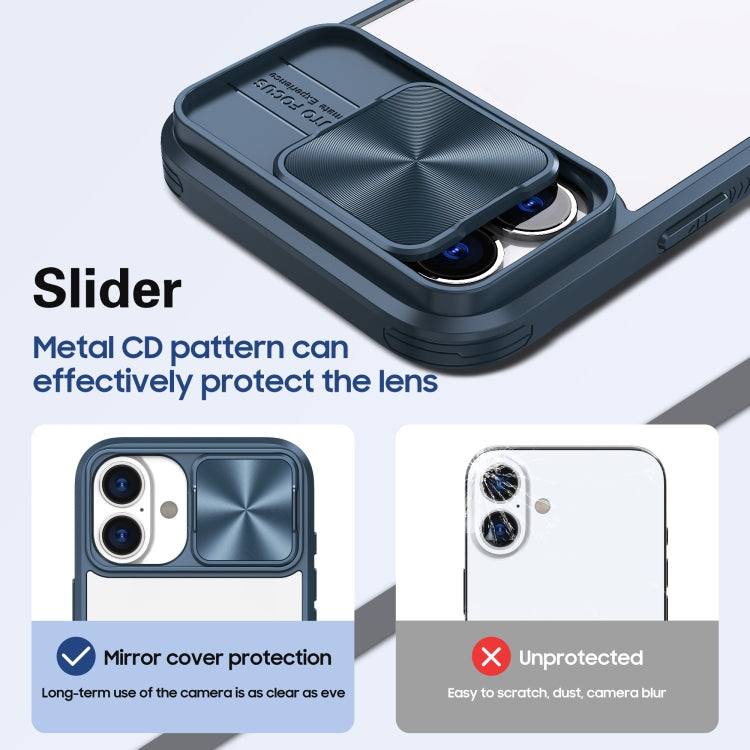 For iPhone 16 Sliding Camshield Acrylic Hybrid TPU Phone Case(Navy Blue) - iPhone 16 Cases by buy2fix | Online Shopping UK | buy2fix