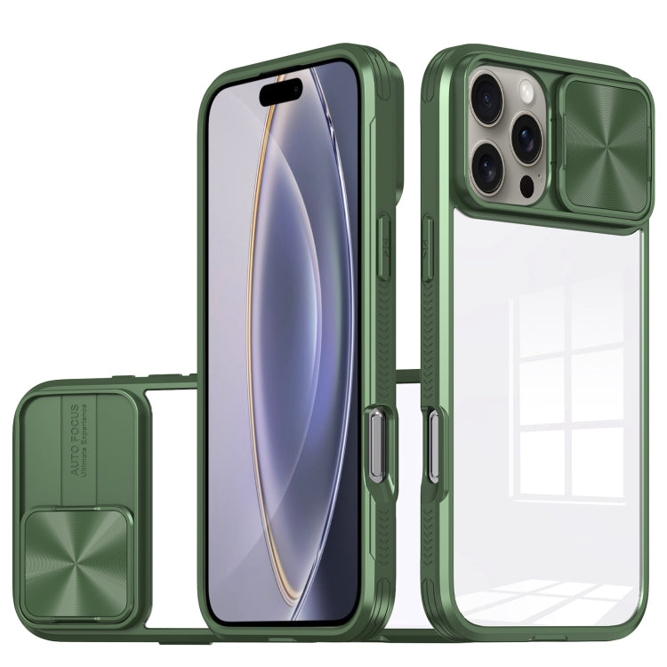 For iPhone 16 Pro Sliding Camshield Acrylic Hybrid TPU Phone Case(Olive Green) - iPhone 16 Pro Cases by buy2fix | Online Shopping UK | buy2fix