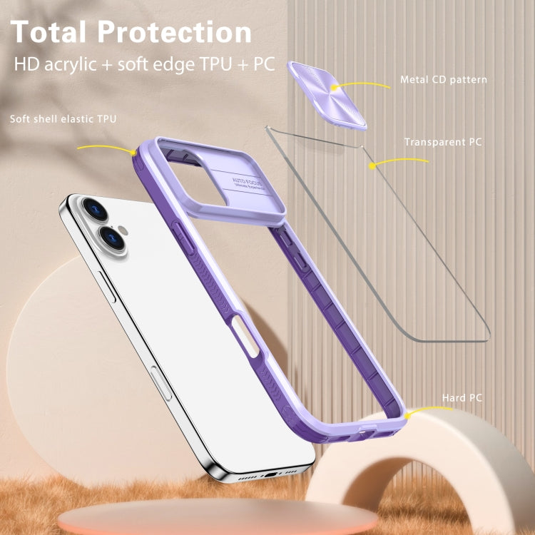 For iPhone 16 Pro Sliding Camshield Acrylic Hybrid TPU Phone Case(Purple) - iPhone 16 Pro Cases by buy2fix | Online Shopping UK | buy2fix