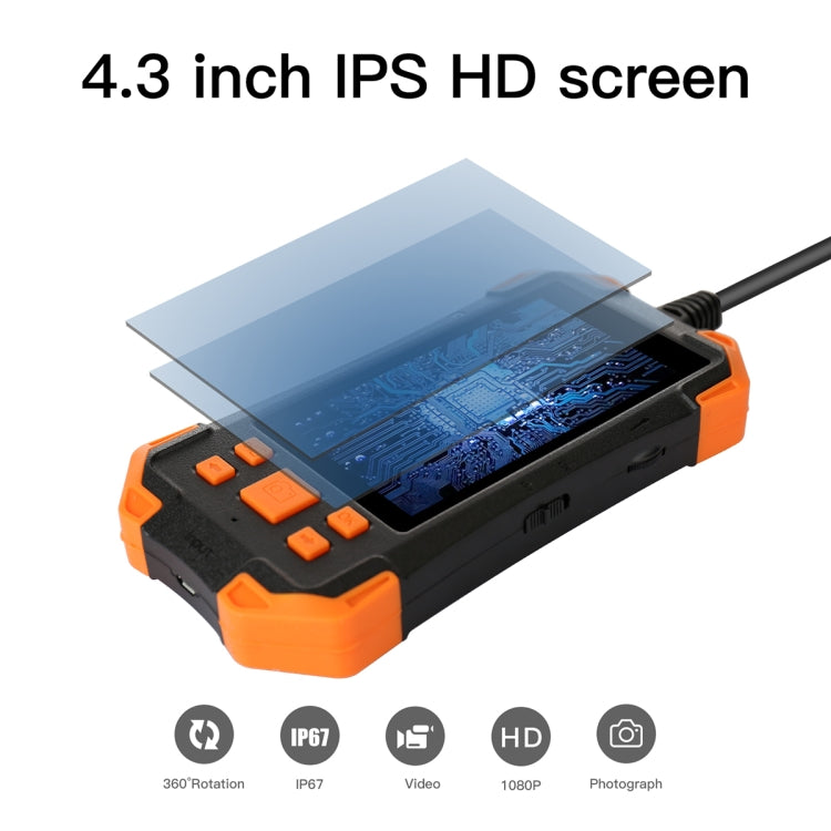 T20 4.3 inch IPS Screen 5.5mm Single Camera IP67 Waterproof Hard Cable Digital Endoscope, Length:3.5m(Black Orange) -  by buy2fix | Online Shopping UK | buy2fix