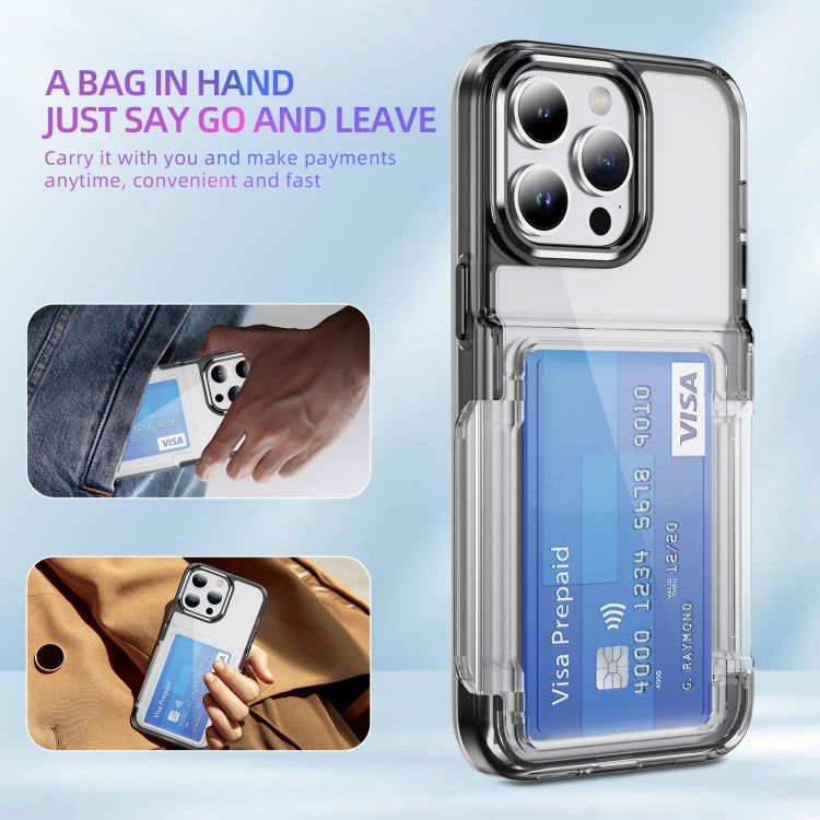 For iPhone 16 Plus Card Holder Acrylic Hybrid TPU Phone Case(Transparent Black) - iPhone 16 Plus Cases by buy2fix | Online Shopping UK | buy2fix