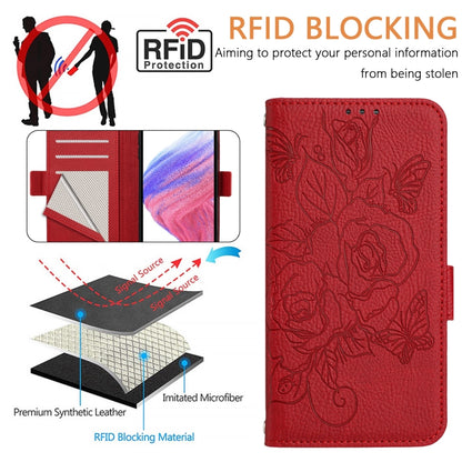 For Samsung Galaxy S25 Ultra 5G Embossed Rose RFID Anti-theft Leather Phone Case(Red) - Galaxy S25 Ultra 5G Cases by buy2fix | Online Shopping UK | buy2fix