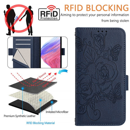 For Blackview A52 Embossed Rose RFID Anti-theft Leather Phone Case(Dark Blue) - More Brand by buy2fix | Online Shopping UK | buy2fix