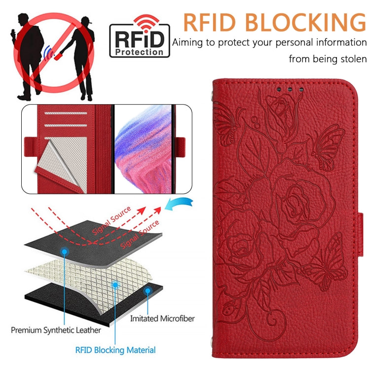 For Blackview Color 8 / Oscal Modern 8 Embossed Rose RFID Anti-theft Leather Phone Case(Red) - More Brand by buy2fix | Online Shopping UK | buy2fix