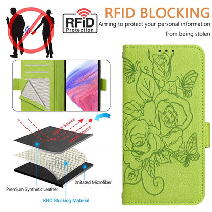 For Google Pixel 9 Pro XL Embossed Rose RFID Anti-theft Leather Phone Case(Green) - Google Cases by buy2fix | Online Shopping UK | buy2fix