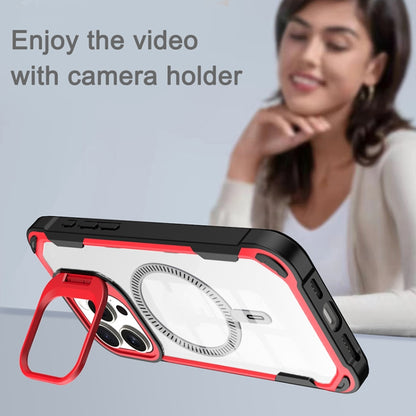 For iPhone 16 Transparent Acrylic MagSafe Lens Holder Phone Case(Red) - iPhone 16 Cases by buy2fix | Online Shopping UK | buy2fix