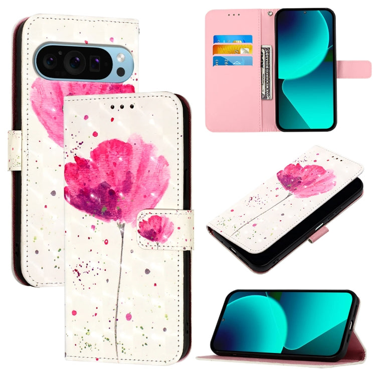 For Google Pixel 9 3D Painting Horizontal Flip Leather Phone Case(Flower) - Google Cases by buy2fix | Online Shopping UK | buy2fix