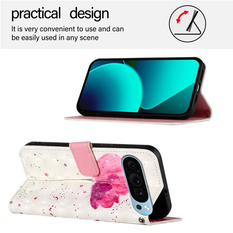 For Google Pixel 9 3D Painting Horizontal Flip Leather Phone Case(Flower) - Google Cases by buy2fix | Online Shopping UK | buy2fix