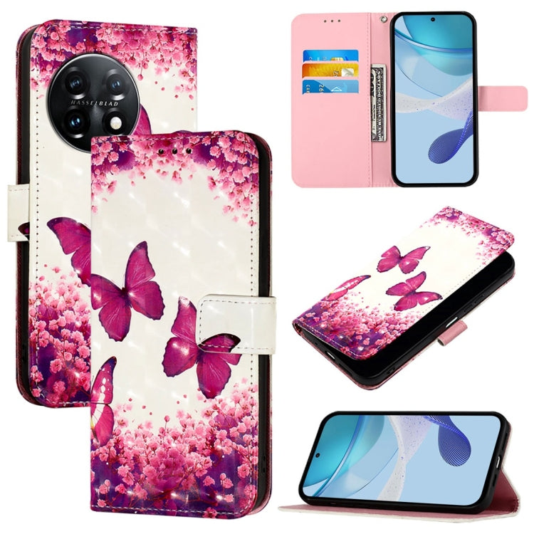 For OnePlus 11 3D Painting Horizontal Flip Leather Phone Case(Rose Butterfly) - OnePlus Cases by buy2fix | Online Shopping UK | buy2fix