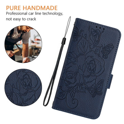 For Motorola Moto G Power 5G 2024 Embossed Rose RFID Anti-theft Leather Phone Case(Dark Blue) - Motorola Cases by buy2fix | Online Shopping UK | buy2fix