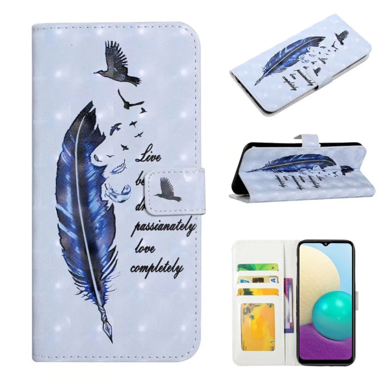 For Samsung Galaxy S25 5G Oil Embossed 3D Drawing Leather Phone Case(Blue Feather) - Galaxy S25 5G Cases by buy2fix | Online Shopping UK | buy2fix