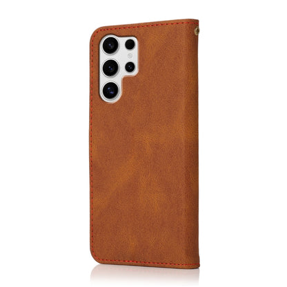 For Samsung Galaxy S25 Ultra 5G Dual-color Stitching Leather Phone Case(Brown Red) - Galaxy S25 Ultra 5G Cases by buy2fix | Online Shopping UK | buy2fix