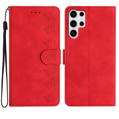 For Samsung Galaxy S25 Ultra 5G Seven Butterflies Embossed Leather Phone Case(Red) - Galaxy S25 Ultra 5G Cases by buy2fix | Online Shopping UK | buy2fix