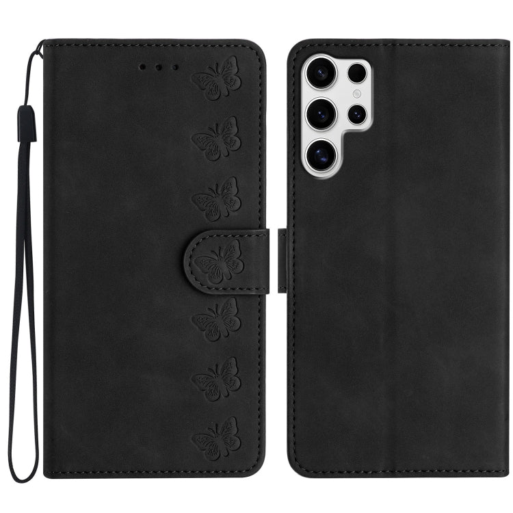 For Samsung Galaxy S25 Ultra 5G Seven Butterflies Embossed Leather Phone Case(Black) - Galaxy S25 Ultra 5G Cases by buy2fix | Online Shopping UK | buy2fix