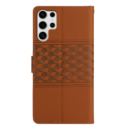 For Samsung Galaxy S25 Ultra 5G Diamond Embossed Skin Feel Leather Phone Case(Brown) - Galaxy S25 Ultra 5G Cases by buy2fix | Online Shopping UK | buy2fix