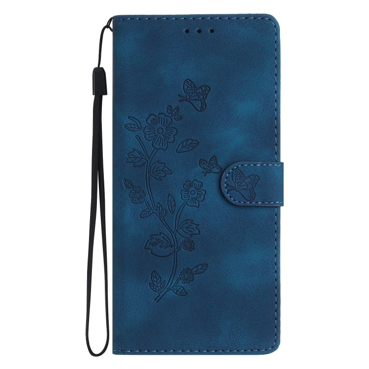 For Samsung Galaxy S25+ 5G Flower Butterfly Embossing Pattern Leather Phone Case(Blue) - Galaxy S25+ 5G Cases by buy2fix | Online Shopping UK | buy2fix