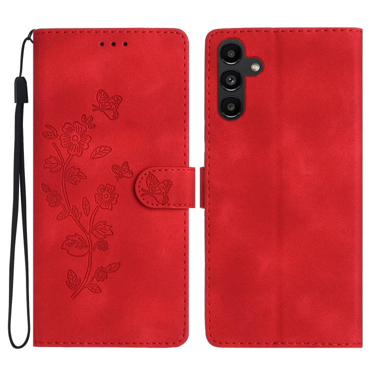 For Samsung Galaxy S25+ 5G Flower Butterfly Embossing Pattern Leather Phone Case(Red) - Galaxy S25+ 5G Cases by buy2fix | Online Shopping UK | buy2fix