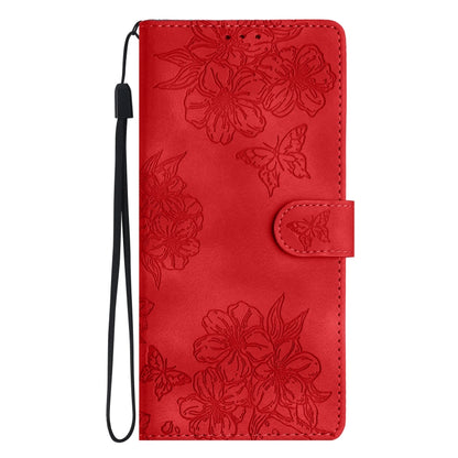 For Samsung Galaxy S25 Ultra 5G Cherry Blossom Butterfly Skin Feel Embossed PU Phone Case(Red) - Galaxy S25 Ultra 5G Cases by buy2fix | Online Shopping UK | buy2fix