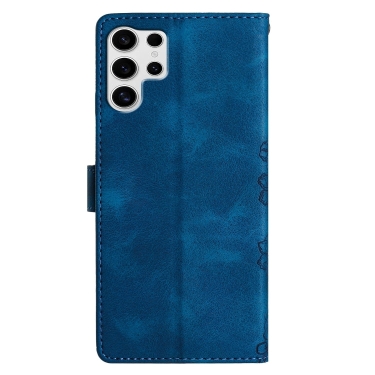 For Samsung Galaxy S25 Ultra 5G Cherry Blossom Butterfly Skin Feel Embossed PU Phone Case(Blue) - Galaxy S25 Ultra 5G Cases by buy2fix | Online Shopping UK | buy2fix