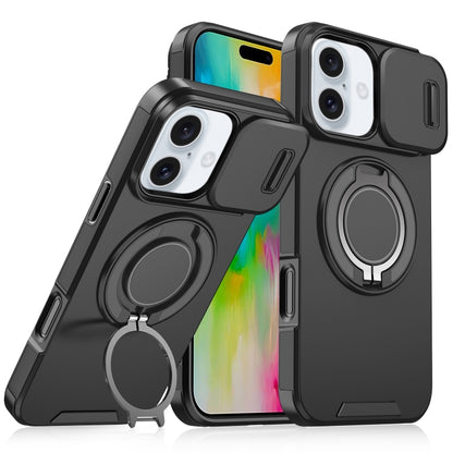 For iPhone 16 Plus Sliding Camshield Ring Holder Phone Case(Black) - iPhone 16 Plus Cases by buy2fix | Online Shopping UK | buy2fix