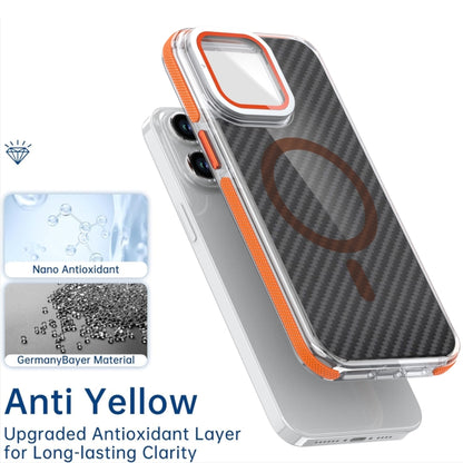 For iPhone 15 Pro Magsafe Dual-Color Carbon Fiber Lens Film Phone Case with Lens Fold Holder(Orange) - iPhone 15 Pro Cases by buy2fix | Online Shopping UK | buy2fix