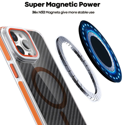 For iPhone 16 Pro Magsafe Dual-Color Carbon Fiber Lens Film Phone Case with Lens Fold Holder(Orange) - iPhone 16 Pro Cases by buy2fix | Online Shopping UK | buy2fix