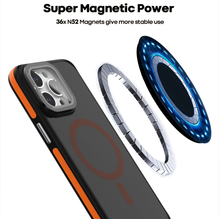 For iPhone 14 Pro Max Magsafe Dual-Color Skin Feel Lens Film Phone Case with Lens Fold Holder(Orange) - iPhone 14 Pro Max Cases by buy2fix | Online Shopping UK | buy2fix