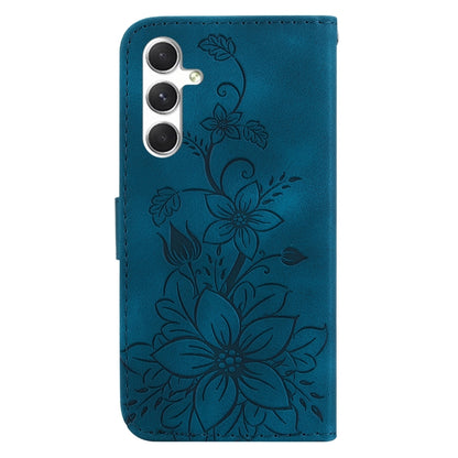 For Samsung Galaxy S25 5G Lily Embossed Leather Phone Case(Dark Blue) - Galaxy S25 5G Cases by buy2fix | Online Shopping UK | buy2fix