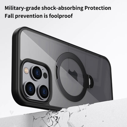 For iPhone 16 Pro Transparent MagSafe Magnetic Rotating Ring Holder Phone Case(Black) - iPhone 16 Pro Cases by buy2fix | Online Shopping UK | buy2fix