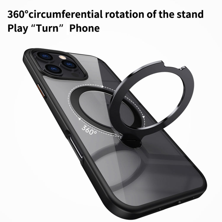 For iPhone 14 Transparent MagSafe Magnetic Rotating Ring Holder Phone Case(Black) - iPhone 14 Cases by buy2fix | Online Shopping UK | buy2fix