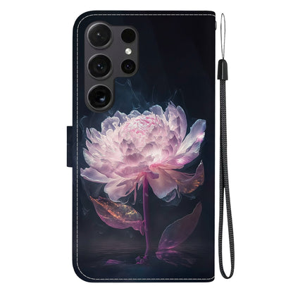 For Samsung Galaxy S25 Ultra 5G Crystal Texture Colored Drawing Leather Phone Case(Purple Peony) - Galaxy S25 Ultra 5G Cases by buy2fix | Online Shopping UK | buy2fix