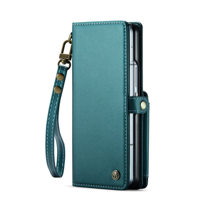 For Samsung Galaxy Z Fold6 5G CaseMe C22 PC+TPU Business Style RFID Anti-theft Lanyard Leather Phone Case with Pen Slot(Blue Green) - Galaxy Z Fold6 5G Cases by CaseMe | Online Shopping UK | buy2fix